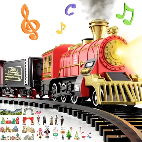 Juego de tren de juguete para niños pequeños de 3 a 8 años, juego de tren eléctrico de juguete con luces y sonido para debajo del árbol de Navidad,