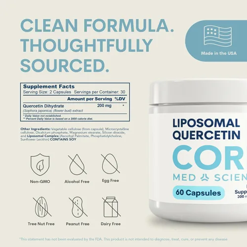 Miniatura 3 de Core Med Science Suplemento de quercetina liposomal, 200 mg – Formulado por un médico que apoya el equilibrio de la histamina, el apoyo inmunológico