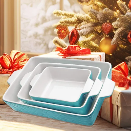 Miniatura 9 de Cacerolas para horno, platos de cerámica para hornear, bandeja para lasaña con asas, bandeja de porcelana para hornear profunda, juego de ollas