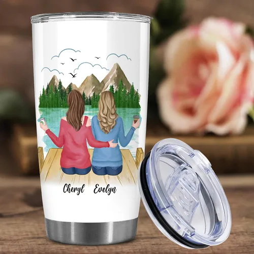 Miniatura 3 de WHIDOBE Vaso personalizado para hermana (2 mujeres) personalizado de 20 onzas con avatar, nombre – Taza de viaje para mejor amiga, regalo de amistad
