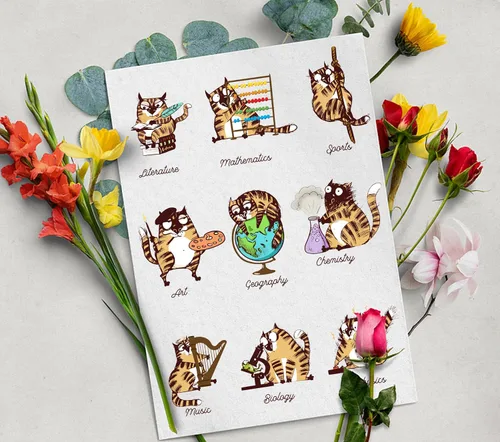 Miniatura 5 de Sellos transparentes para hacer tarjetas, gatos funky nueve temas, disciplinas, fondo, sellos de goma transparente para diario de viñetas, álbum