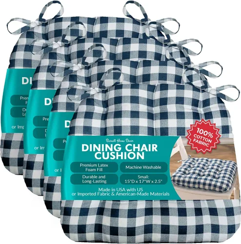 Miniatura 126 de Barnett Home Decor Ticking Stripe Berlin Blue - Almohadilla para silla de comedor con lazos, tamaño mediano 18, relleno de espuma de látex, lavable