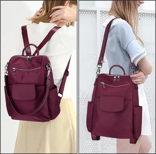 Miniatura 2 de UTO Mochila para mujer, bolsa de hombro de piel lavada sintética para mujer, 380 Rojo, L