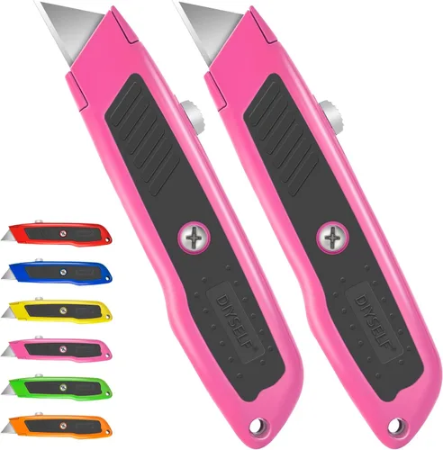 Miniatura 10 de DIYSELF 2 unidades de cuchillo utilitario, cortador de caja retráctil de servicio pesado, mango de aleación de aluminio y goma, cuchillo de afeitar