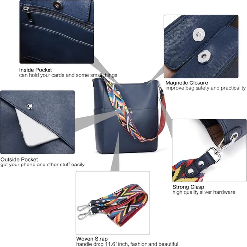 Miniatura 5 de BROMEN Bolsa Hobo para mujer, diseñada con cuero vegano, de hombro, bandolera