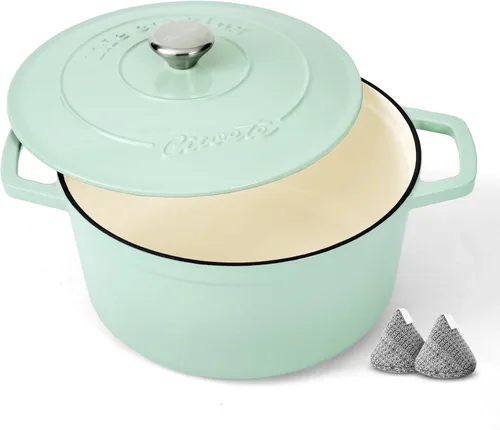 Miniatura 10 de Ciwete Horno holandés de hierro fundido esmaltado, olla de 4.4 cuartos de galón con tapa y agarraderas, utensilios de cocina resistentes