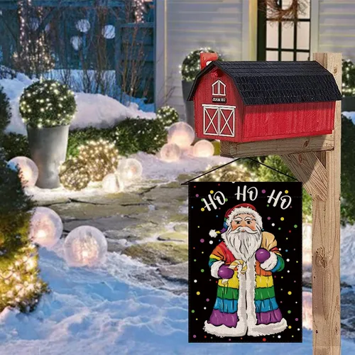 Miniatura 4 de Bandera de jardín de Navidad, diseño de Papá Noel, arco iris, banderas de doble cara para exteriores, LGBT, lesbianas, gay, transgénero, decoración