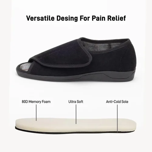 Miniatura 12 de Pantuflas para diabéticos con punta abierta para hombres, extra anchas, espuma viscoelástica, puntera abierta, antideslizantes, para personas