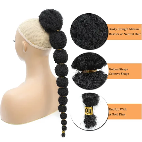 Miniatura 3 de Extensión de cola de caballo afro rizada con burbuja para mujeres negras de 18 pulgadas de largo, cola de caballo con cordón natural negro, clip