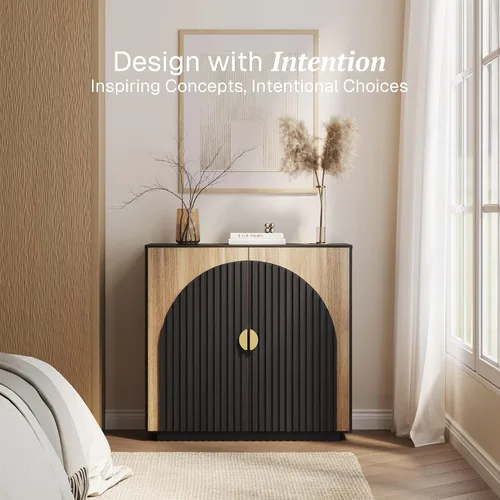 Miniatura 3 de BELLEZE Aparador Modular Acanalado Buffet con Almacenamiento, Mesa Consola Moderna de Mediados de Siglo con Puertas Arqueadas Simétricas, Elegante