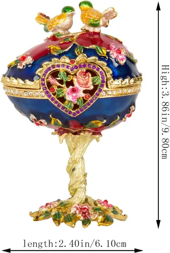 Miniatura 5 de QIFU Pintado a mano esmaltado estilo huevo Faberge decorativo con bisagras joyería baratija caja regalo único para decoración del hogar