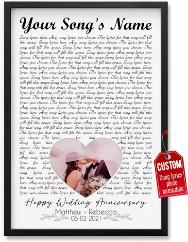 Miniatura 14 de H-DEWALL Póster personalizado de letras de canciones, regalo de boda único para parejas, personaliza con tus propias fotos, nombres y fecha, sin