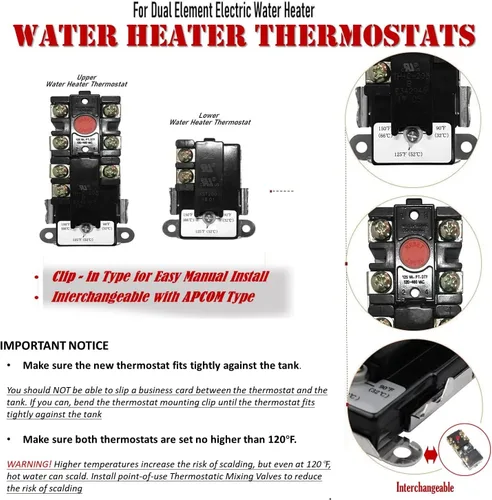 Miniatura 6 de EWH-03 Kit de ajuste del calentador de agua eléctrico con llave de elementos, incluye termostato de calentador superior e inferior, 2 elementos