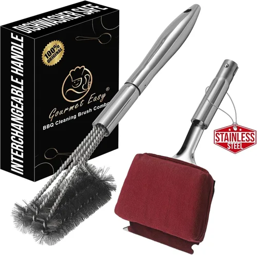 Kit de limpieza de cepillo de parrilla de acero inoxidable 2 en 1, accesorios de parrilla, cepillo intercambiable para barbacoa y raspador de
