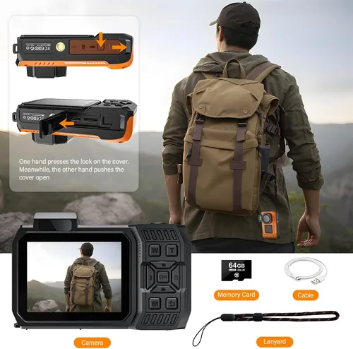Miniatura 7 de Cámara digital WiFi de 8K UHD 70MP con tarjeta de 64 GB, resistente, impermeable, a prueba de polvo, a prueba de golpes, cámara submarina de 33