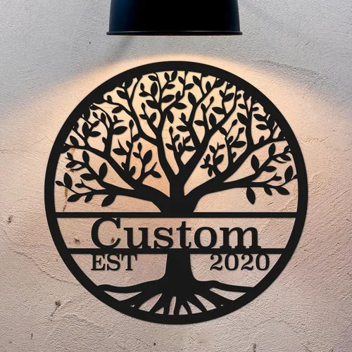 Miniatura 2 de Letreros metálicos personalizados con nombre del árbol de la vida, negro, 15.75 x 11.81 pulgadas, personalizados, montaje en pared, hierro, de 12 a
