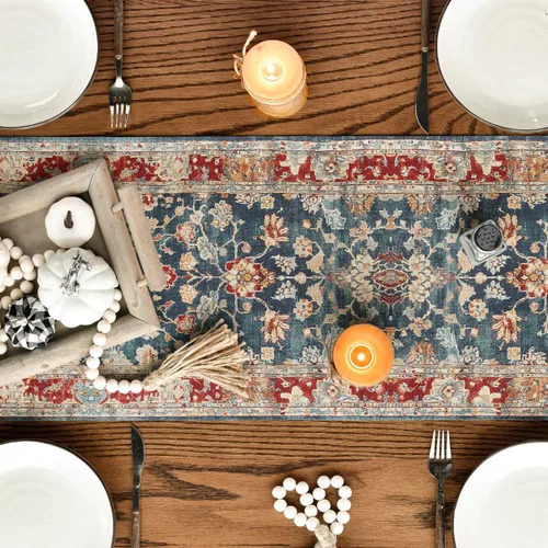 Miniatura 7 de Artoid Mode Camino de mesa estilo bohemio rojo, decoración mágica rústica de granja para cocina y comedor de otoño para decoración de fiesta