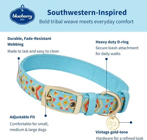 Miniatura 3 de Blueberry Pet - Collar ajustable para perro con estampado tribal sudoccidental en azul celeste, con hebilla de metal, para cuello de 13-16.5