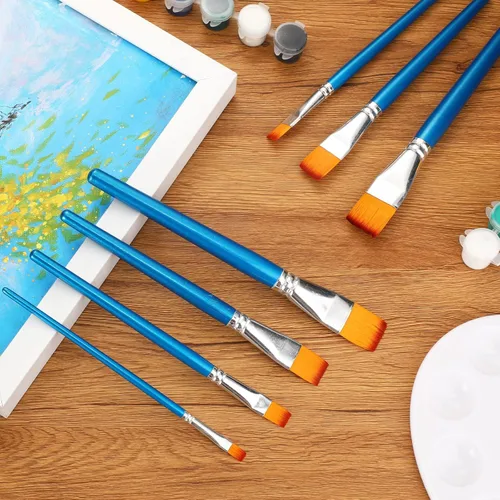 Miniatura 7 de 120 pinceles planos para pintura acrílica, pinceles de pintura sintética grandes a granel con mango de madera para acuarela, óleo, manualidades