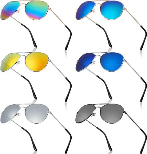 6 pares de lentes de sol de neón espejados para niños y niñas, lentes de sol polarizados con espejo de metal de los años 70 con marco de metal, gran
