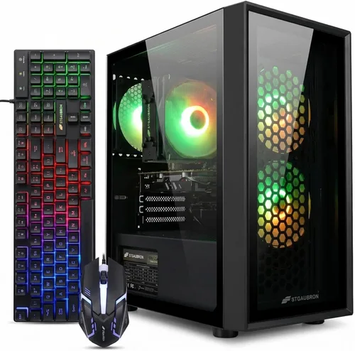 STGAubron Computadora de escritorio para videojuegos, Intel i7 Xeon E5, Radeon RX 550 4G, 16 GB de RAM, SSD de 512 GB, WiFi 6, BT 5.0, ventilador