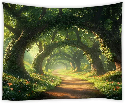 Miniatura 9 de Tapiz para estantería de gato, biblioteca mágica de fantasía, plantas florales bohemias, hippie para colgar en la pared, decoración artística