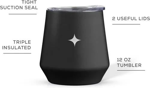 Miniatura 3 de JoyJolt Vaso de vino con triple aislamiento con tapa de 12 onzas, tapa deslizante y con pajita. Vaso de vino de acero inoxidable de doble pared al