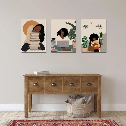 Miniatura 5 de Arte de pared bohemio afroamericano, decoración de pared de mujer negra, impresión en lienzo de niña negra, arte de lectura para mujer, decoración