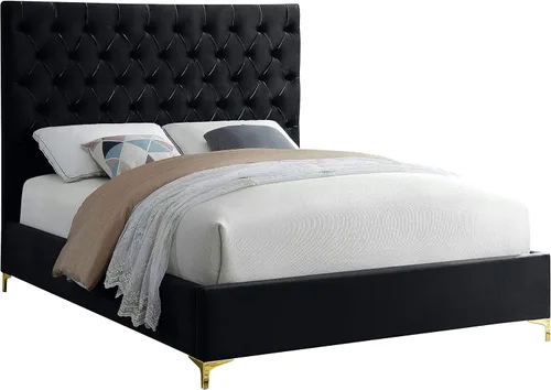 Miniatura 8 de Meridian Furniture Colección moderna Cruz Cama tapizada de terciopelo contemporánea con acolchonamiento de botones profundos y juegos completos