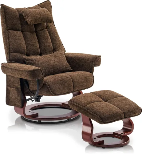 Miniatura 12 de MCombo Sillón reclinable giratorio con otomana, juegos de sillas de TV con masaje por vibración, ideal para espacios pequeños, sala de estar y Azul