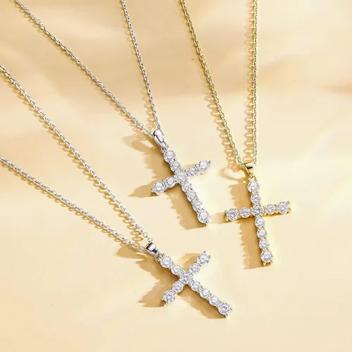 Miniatura 6 de Carleen Yellow Gold Plated Sterling Silver Cubic Zirconia CZ Simulated Diamond Cross Crucifix Pendant Necklace Jewelry Easter Gift for Women Girls