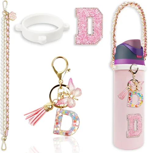 Miniatura 16 de Letter Handle Strap Accessories with Cute Initial Charm Compatible with Owala Water Bottle 24oz 32oz 40oz Owala Kids Púrpura