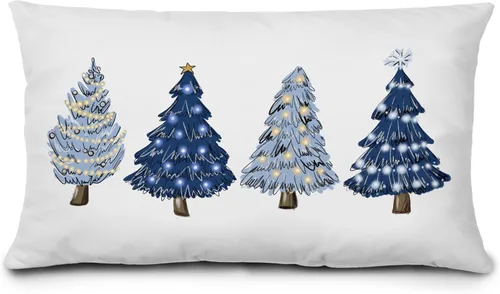 Miniatura 12 de KEUSPI Decoración Costera de Navidad - Fundas de almohada azules con árbol de Navidad de 12 x 20 pulgadas, fundas de almohada de Navidad