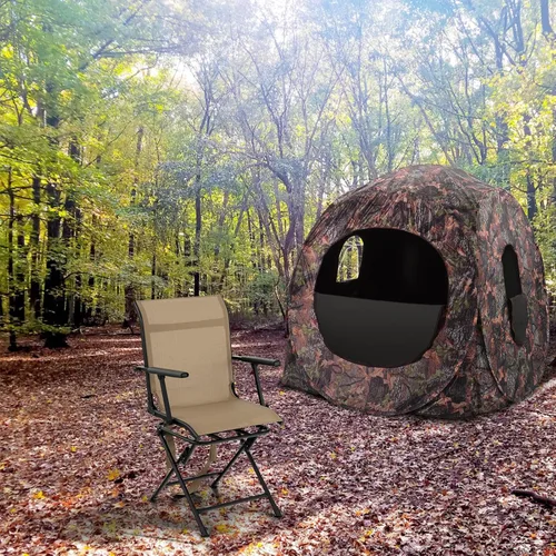 Miniatura 9 de Tangkula Silla giratoria de caza de 360 grados, sillas ciegas con reposabrazos y respaldo de malla, sillas de caza plegables con almohadillas Marrón