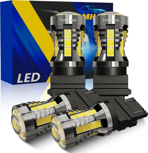 Miniatura 16 de Bombillas LED 3157 rojas para luces de freno, 24 conjuntos de chipsets SMD 300% más brillantes 3056 3156 3057 4157. Bombillas LED de repuesto