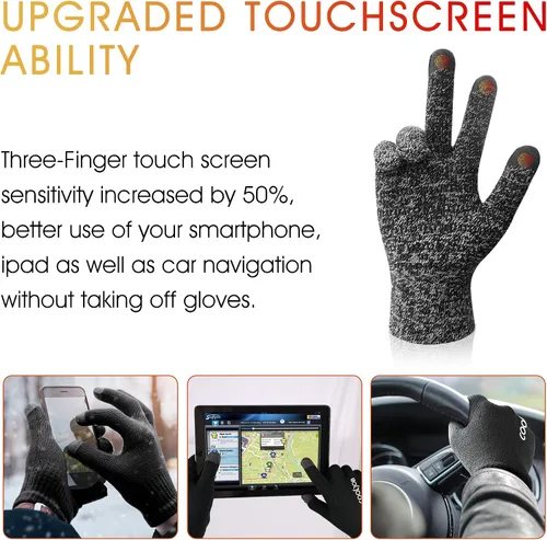 Miniatura 3 de COOLJOB Guantes de invierno de punto polar cálido para hombres y mujeres, dedos de pantalla táctil, agarre de silicona antideslizante y puño elástico
