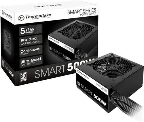 Thermaltake Smart 500W 80+ White Certificado PSU, Alimentación continua con ventilador de refrigeración ultrasilencioso de 120 mm, fuente de