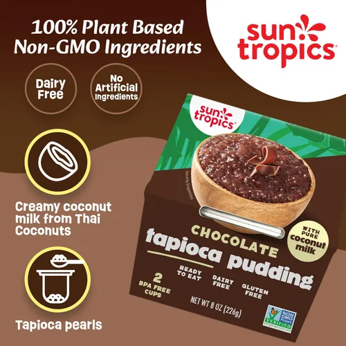 Miniatura 5 de Sun Tropics Pudín de Tapioca, Chocolate Pudines Veganos, Pudines Sin Lácteos Sin Gluten, Sin OGM Copitas de Pudín Listas para Comer 4.0oz