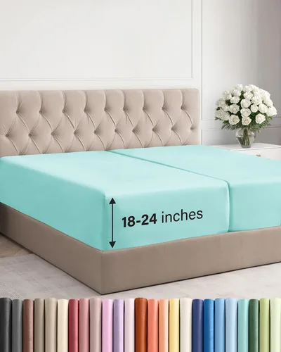 Miniatura 61 de Sábana bajera ajustable extra profunda tamaño completo – Sábana bajera individual de lujo para hotel únicamente – Se adapta fácilmente a colchones