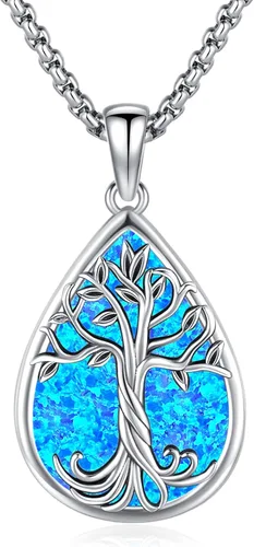 Miniatura 11 de Eusense Collar de ópalo para mujeres y hombres, joyería de ópalo azul y blanco de plata de ley 925 con dije de ópalo auténtico, regalo