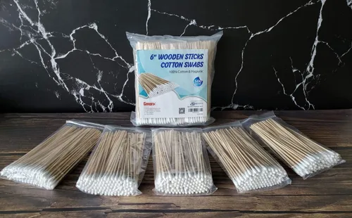 Miniatura 3 de Gmark Hisopos de algodón de madera de 6 pulgadas de largo (500 unidades) – Aplicadores de punta de algodón de grado industrial – Limpieza de palos