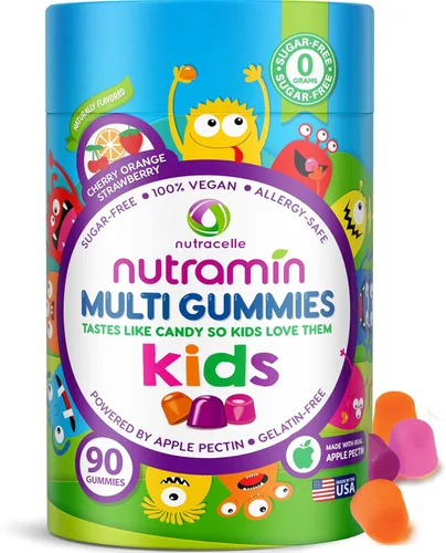 Nutracelle NUTRAMIN - Multivitaminas de gomitas 100% veganas sin azúcar, sin alérgenos para niños, gomitas naturales de gran sabor que a tus hijos