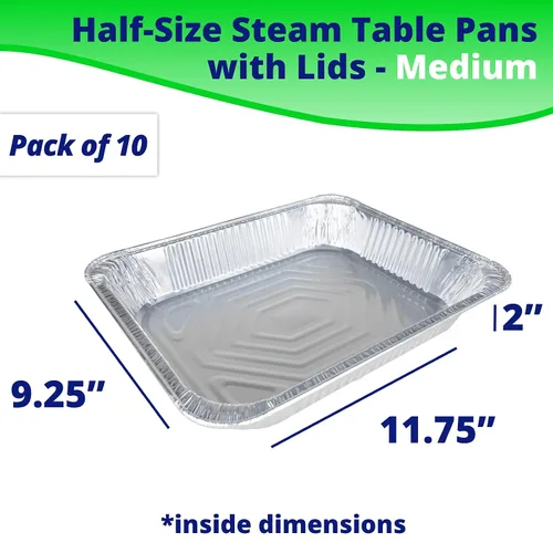 Miniatura 2 de IDL Packaging Sartenes de aluminio de tamaño medio con tapas, tamaño mediano, 13 x 11 x 2 pulgadas (paquete de 10) - Sartén desechable de aluminio