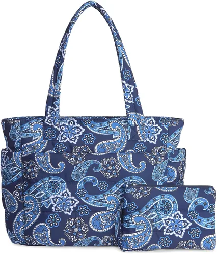 TOPDesign Bolsa Tote Acolchada para Mujer, Bolso de Mano Ligero Inflado con Compartimentos, Bolsa de Hombro Acolchada para Trabajo, Viajes, Gimnasio