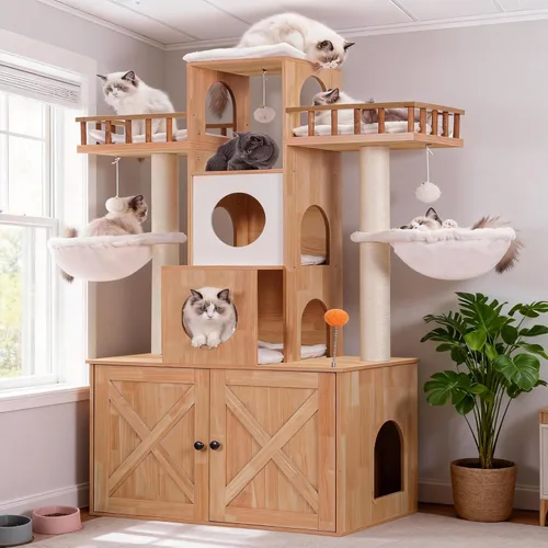 Miniatura 10 de Heybly Árbol para Gatos con Compartimento para Caja de Arena para Gatos Grandes de Interior, Torre para Gatos Grandes de 20 Libras de Servicio