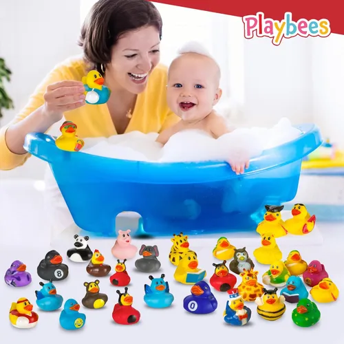 Miniatura 8 de Playbees - Patitos de goma en paquete de 12 unidades, surtido de juguetes de baño para bebés, flotadores Jeep para niños, para el verano, la playa