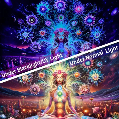 Miniatura 6 de Dermijer - Tapiz de luz negra con siete chacras para yoga y meditación - Tapiz de chacras de flores - Tapiz de galaxia, espacio y planetas - Tapiz