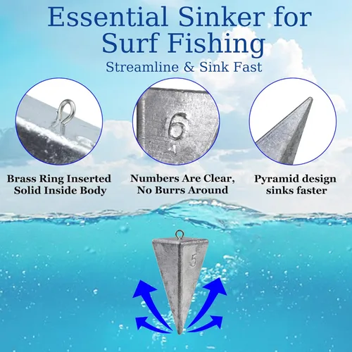Miniatura 4 de Pyramid Sinkers Pesas de pesca de agua salada, peso de pesca para bagre, equipo de pesca de surf con caja de 1 oz, 2 onzas, 3 onzas, 4 onzas, 5