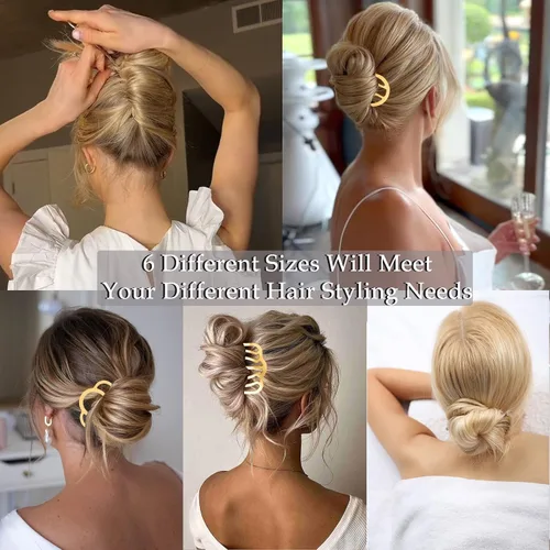 Miniatura 5 de 7 piezas de horquilla de metal para el cabello, peine giratorio francés para moño updo, horquilla en forma de U, pinzas para el cabello