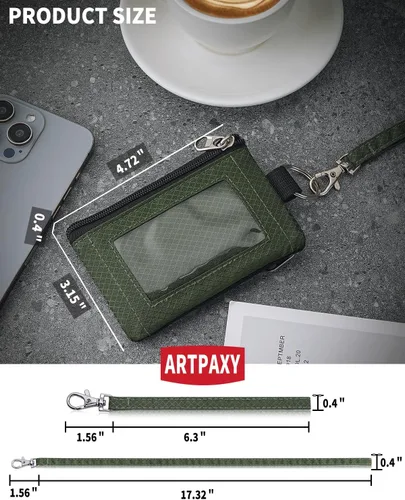 Miniatura 3 de Artpaxy Cartera minimalista para hombres y mujeres, llavero con bloqueo RFID, con cremallera, pequeña cartera con ventana de identificación, 2